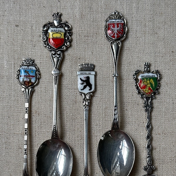 Vintage 800 Silver European Cities Crest Coat of Arms Collectible Souvenir Spoons