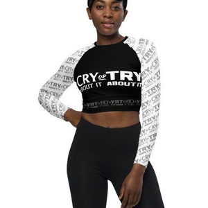 CRY or TRY Athletic Long Sleeve Crop-Top, Eco-friendly Fabric, Black