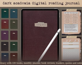 Dark Academia Digital Reading Journal, iPad Book Planner, Log Review Library, GoodNotes, Vintage Roman Antieke Fantasy Romantiek Esthetiek