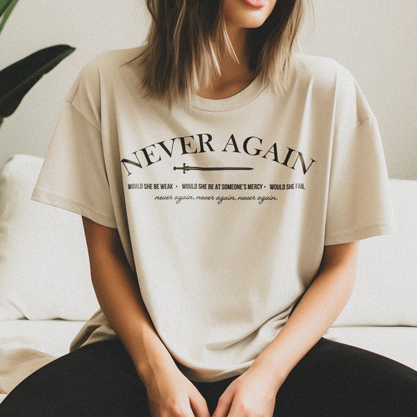 Officially Licensed, Nesta Archeron, Never again Quote - ACOSF, ACOTAR, Oversized Shirt, SJM, Dark Varsity Comfort Vintage Bookish Style