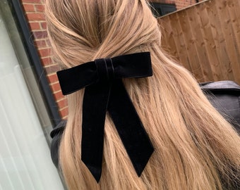 Double sided black velvet bow barrette hair clip