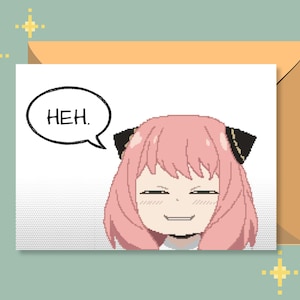 Spy X Familie Anime Dankeskarte | Valentinstag Karte | Grußkarte | Geburtstagskarte | Pixel Kunst | Digitaler Download | Anya Forger