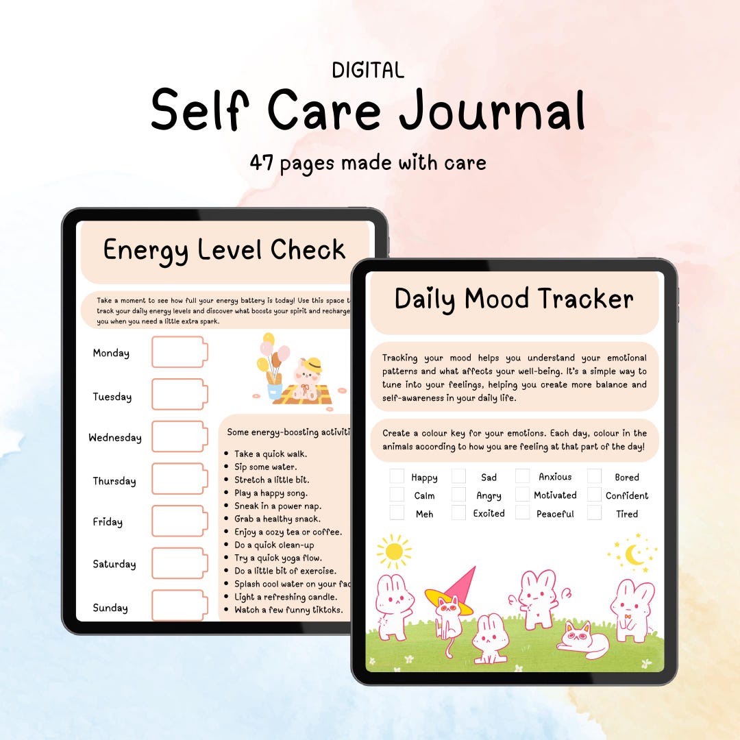 Digital Printable Self Care Journal Hyperlink Wellness Journal Self ...