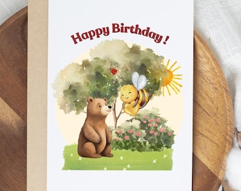 Bear Printable Birthday Card | Valentine's | Greeting Accessory | Thank You Card | Digital Download