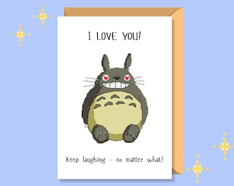 Ghibli Printable Thank You Card | Valentine's Card | Greeting Card | Birthday Card | Pixel Art | Digital Download | Totoro