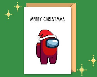 Among Us Printable Christmas Card | Thank You Card | Greeting Card | Merry Christmas | Pixel Art | Digital Download | Imposter