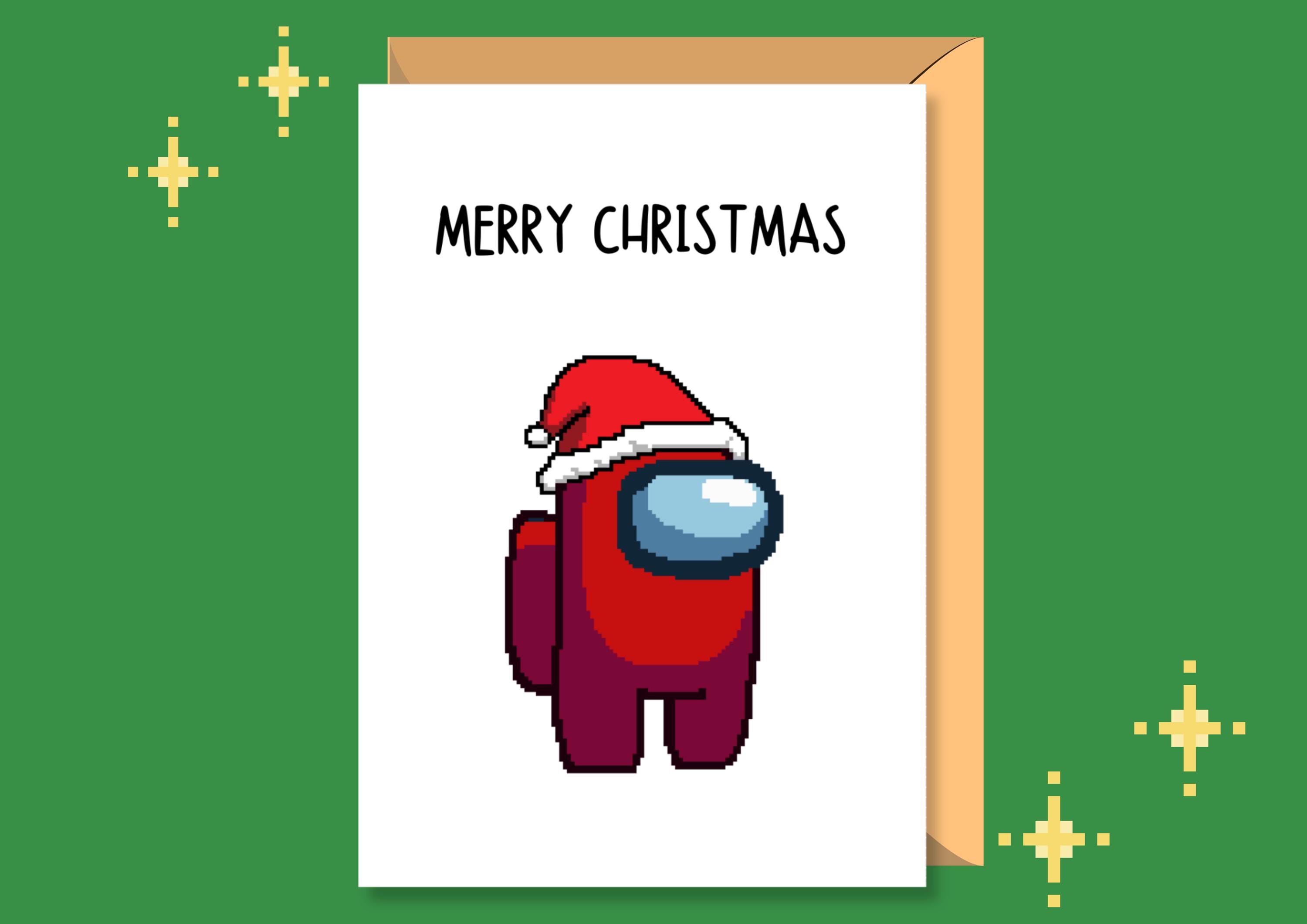 Green Among Us Character With Santa Hat Santa Pink Bubblegum Art