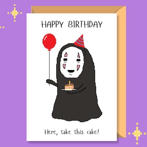 Ghibli Printable Birthday Card | Valentine&#39;s Card | Greeting Card | Thank You Card | Pixel Art | Digital Download | No Face
