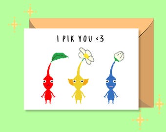 Pikmin Printable Greeting Card | Birthday Card | Thank You Card | Valentine's Card | Pixel Art | Digital Download | Pikmin