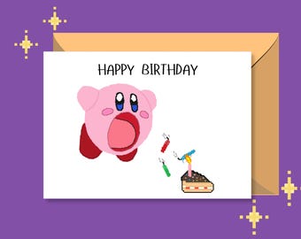 Kirby Printable Birthday Card | Valentine's Card | Greeting Card | Thank You Card | Pixel Art | Digital Download | Nintendo