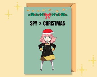 Spy X Family Anime Printable Christmas Card | Thank You Card | Greeting Card | Merry Christmas | Pixel Art | Digital Download | Anya Forger