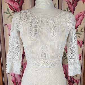 Another Beautiful Antique 1900&#39;s Cutwork-Eyelet-Net-Bobbin-Filet-Lace and Pintucked Edwardian Gown!