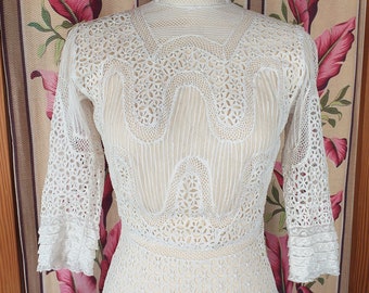 Another Beautiful Antique 1900's Cutwork-Eyelet-Net-Bobbin-Filet-Lace and Pintucked Edwardian Gown!