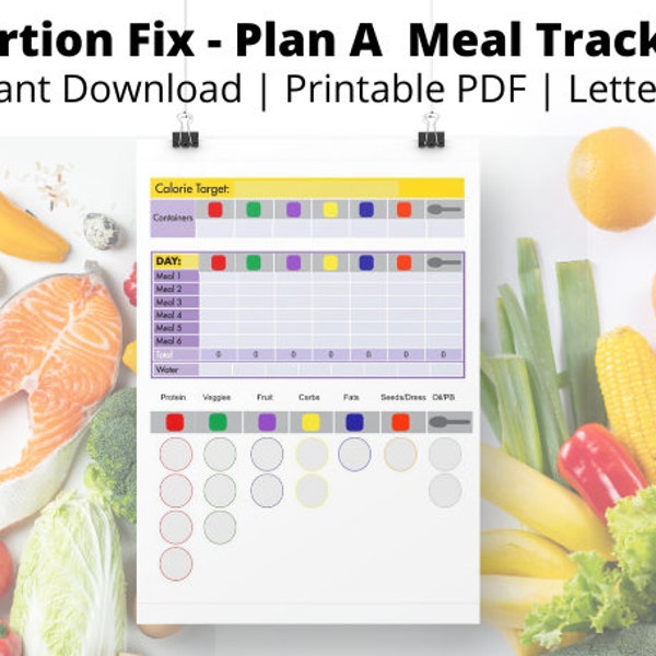 PORTION FIX Daily Meal Tracker: Plan A - Instant Digital Download - Printable PDF - Meal Tracker, 21 Day Fix, Container Tracker