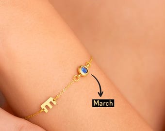 Personalized Initial Bracelet with Birthstone, 14k Gold Custom Letter Bracelet, Dainty Name Bracelet for Women, Mothers Day Gift for Her