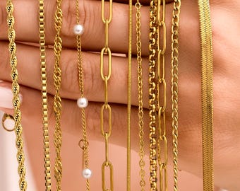 Gold Paperclip Box Curb Snake Chain Necklace, 18K Gold Layering Necklace, Minimalist Chain Jewelry, Dainty Necklace, Gift for Her Daily Wear