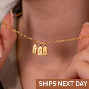 14k Gold Personalized Bar Tag Necklace, Custom Engraved Name, Initial Date Pendant, Minimalist Jewelry Choker, Mother&#39;s Day Gift for Her