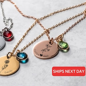 Geburtsblume Halskette Birthstone personalisierte Nachricht, individuell gravierte Geburtsmonat Spezialdatum Name Halskette, Charme für ihren kundenspezifischen Schmuck