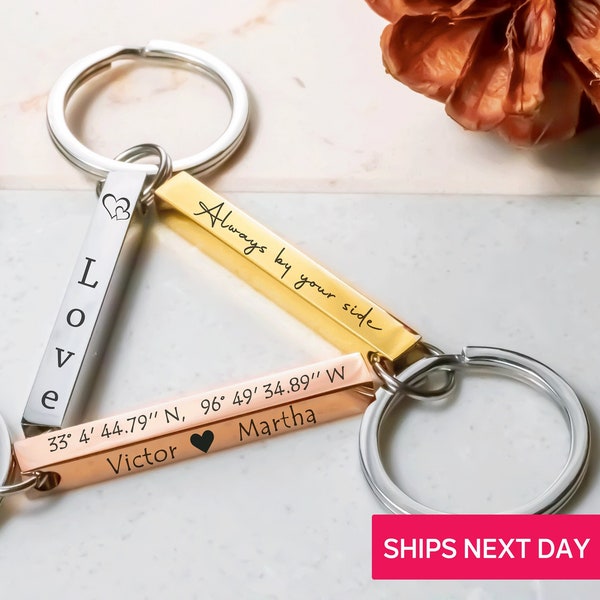 Custom Coordinates 3D Keychain, Anniversary Location Couples, Personalized Special Gift for Boyfriend Husband Brother Engraved Wedding Date