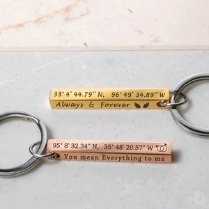 Personalized Location Coordinates 3D Keychain, Engraved Custom Keyring for Couples, Special Gift for Boyfriend 4 Sided Wedding Date zdjęcie 6