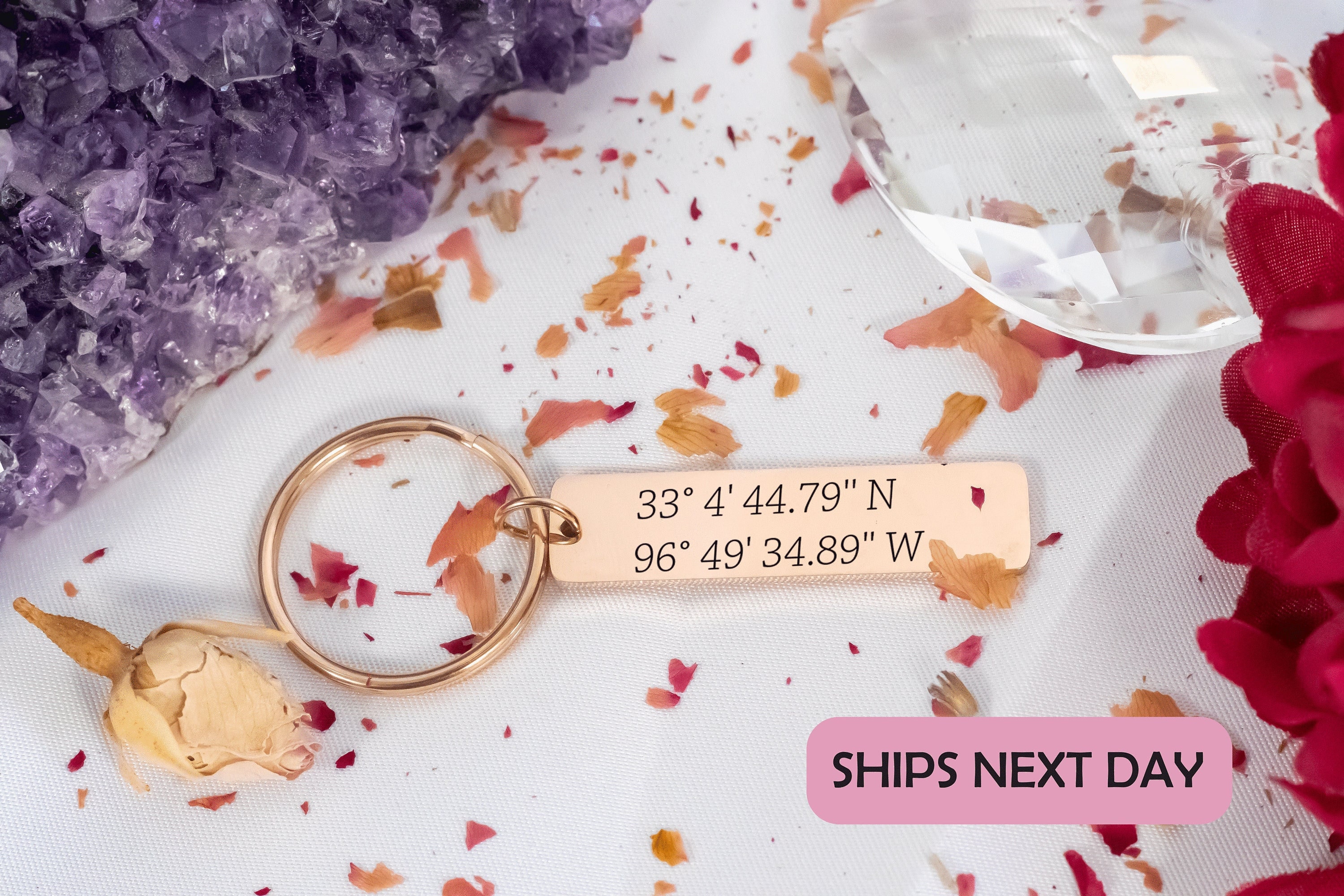 Custom Longitude latitude keychain, Coordinates Location Personalized Keychain, Engraved Metal Keyring for Men Women, Birthday Gift