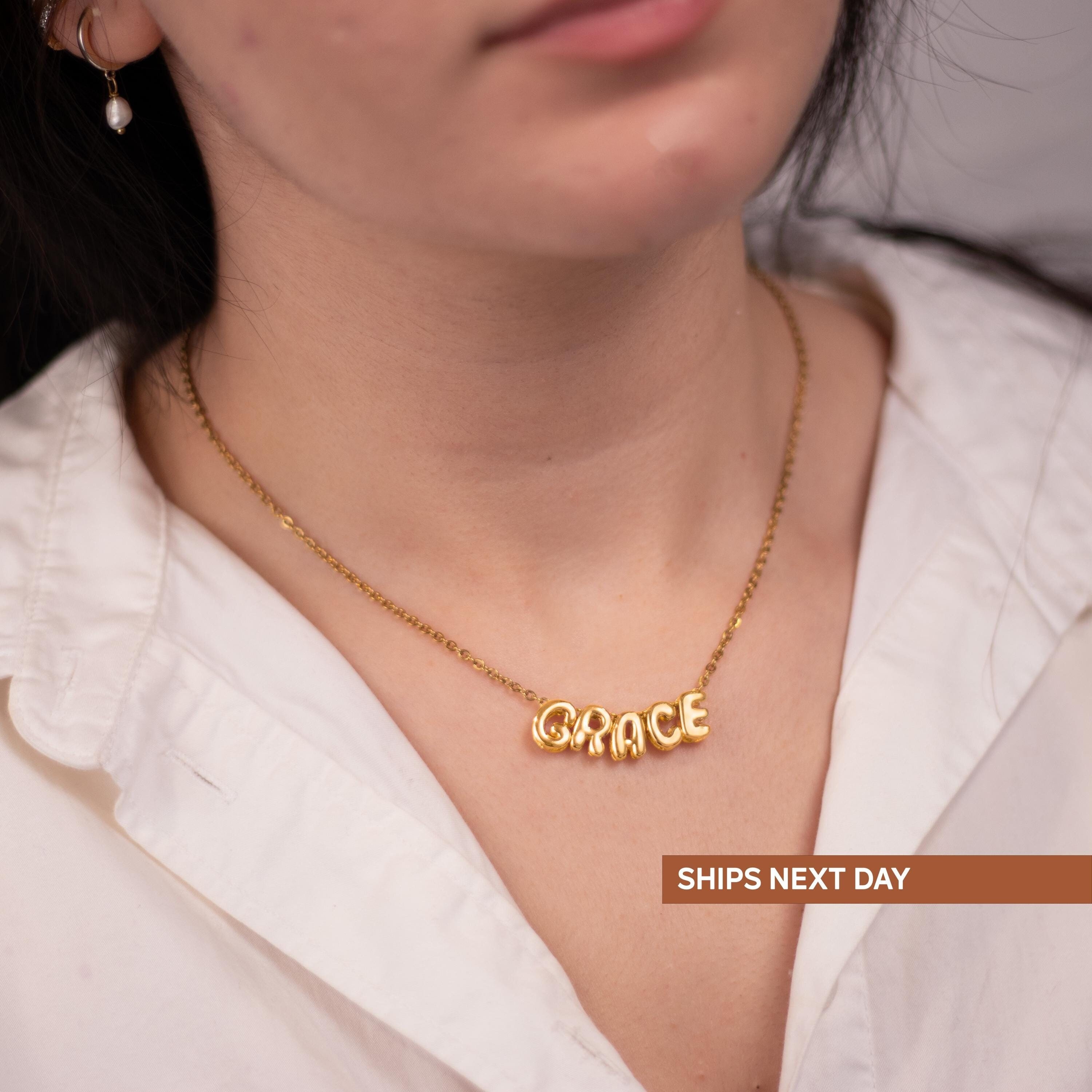 Custom Bubble Name Necklace - Personalized 3D Letter Necklace, Gold Name Jewelry, Dainty Gift for Kids, Girls & Mom, Christmas Gifts for Her