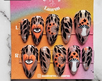 Set de uñas postizas personalizadas pintadas a mano de lujo