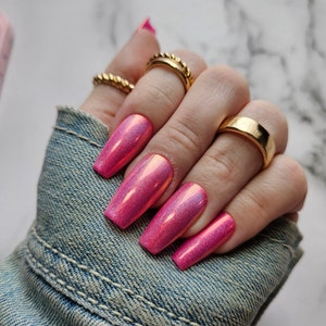 Pink and Orange Velvet Sunset Cat Eye Press On Nail Set