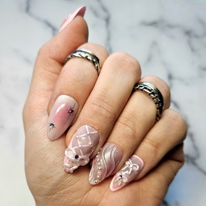 ADELINE | Textured Ribbon Press on Nails | Matte Pointelle
