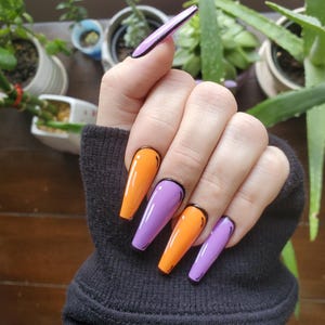 Orange & Purple 2D Cartoon Press On Nail Set
