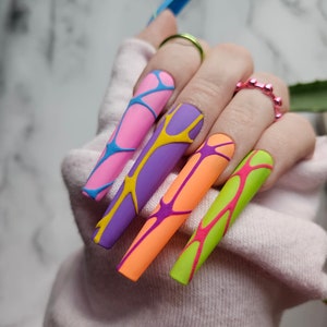 Neon Textured Acrylic Abstract Design Press On Nail Set