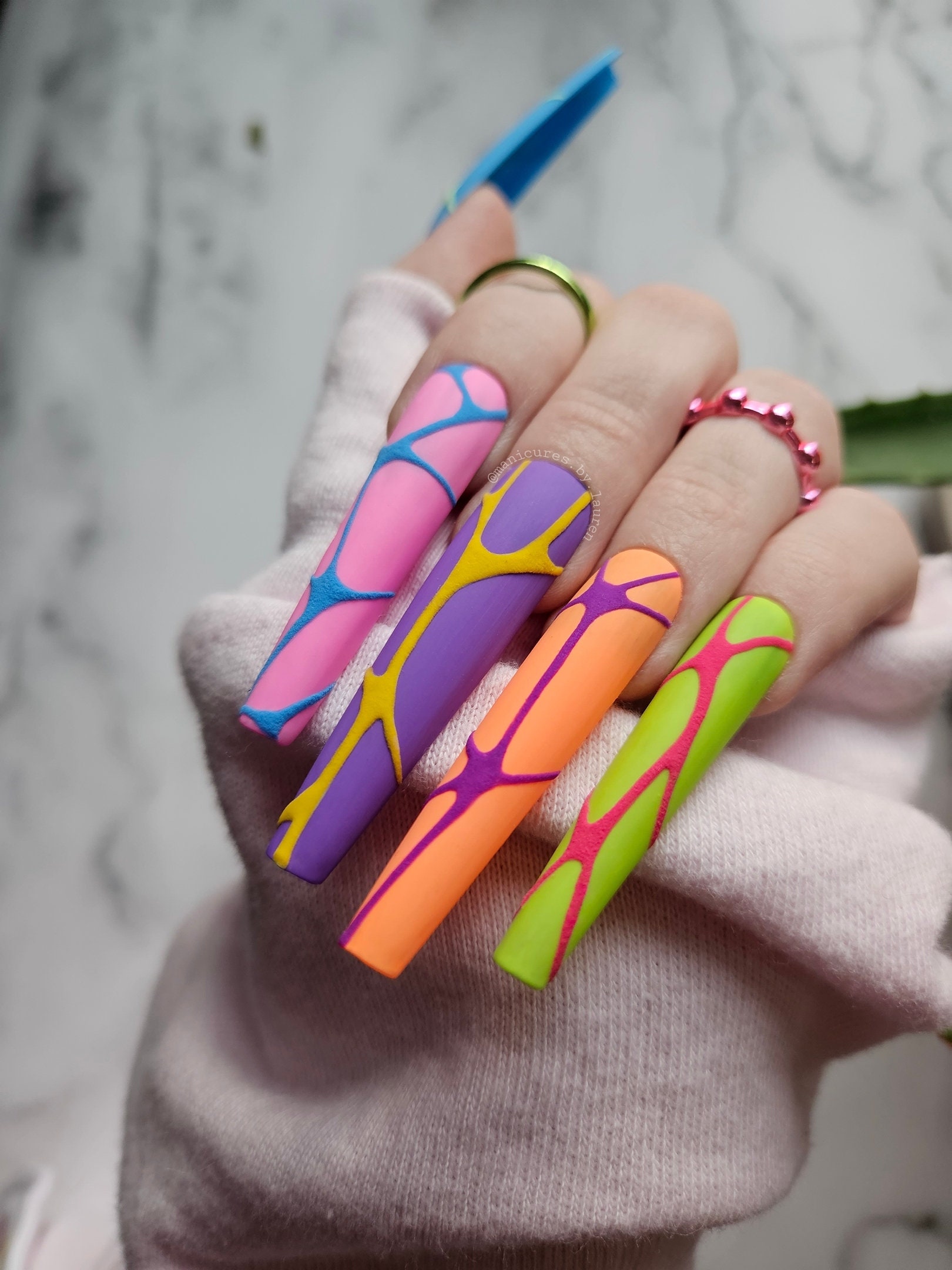 Gel Nail Art with Neon Geometric Magic