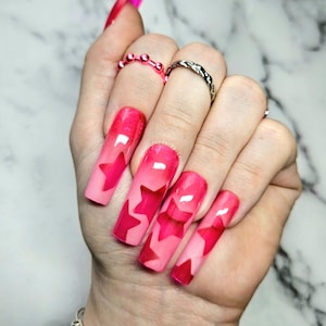 Pink Jelly Airbrush Stars Press On Nail Set