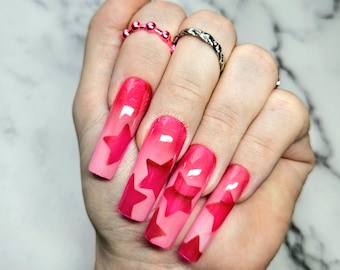 Pink Jelly Airbrush Stars Press On Nail Set