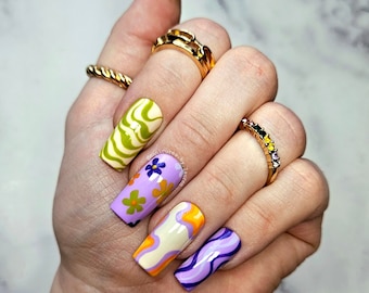 Retro Spring Mixed Patterned Press On Nail Set