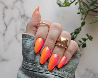 Pink and Orange Glazed Ombre Chrome Press On Nail Set