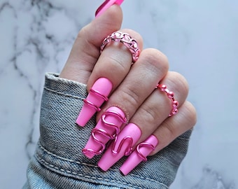 Pink 3D Chrome Press On Nail Set