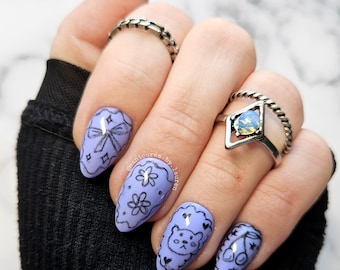 Purple & Black Doodles Press On Nail Set