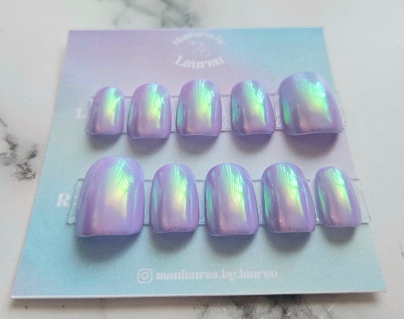 Lavender Rainbow Opal Chrome Press on Nail Set - Etsy