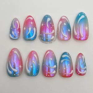 Dreamy Blue Chrome Textured Press On Nail Set