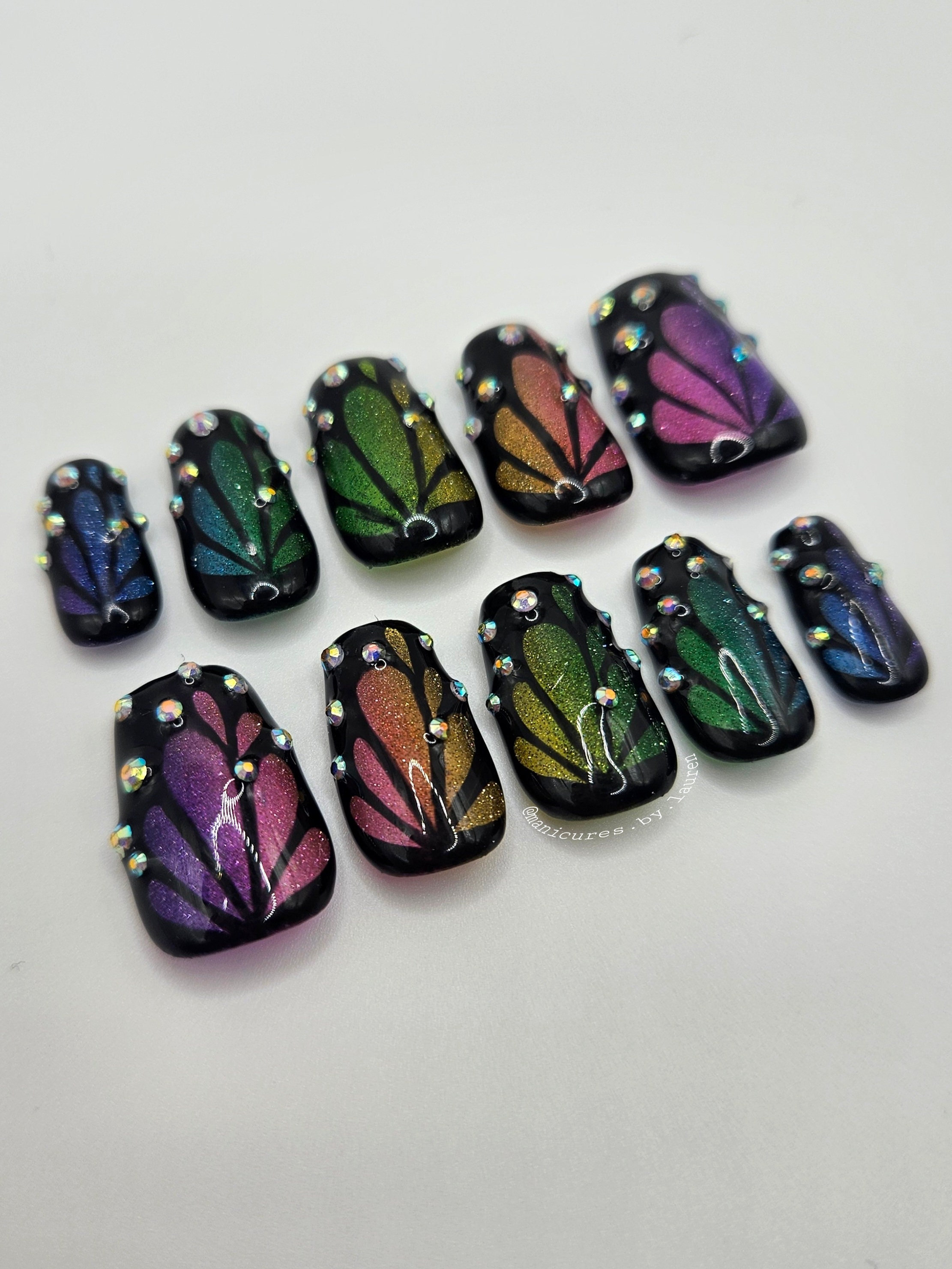 Rainbow Ombre Butterfly Wings Press On Nail Set