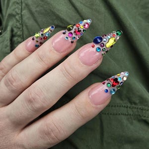 New Year New Bling | Mixed Shape Multicolored Rhinestone French Tip | Luxury Press On Nail Set
