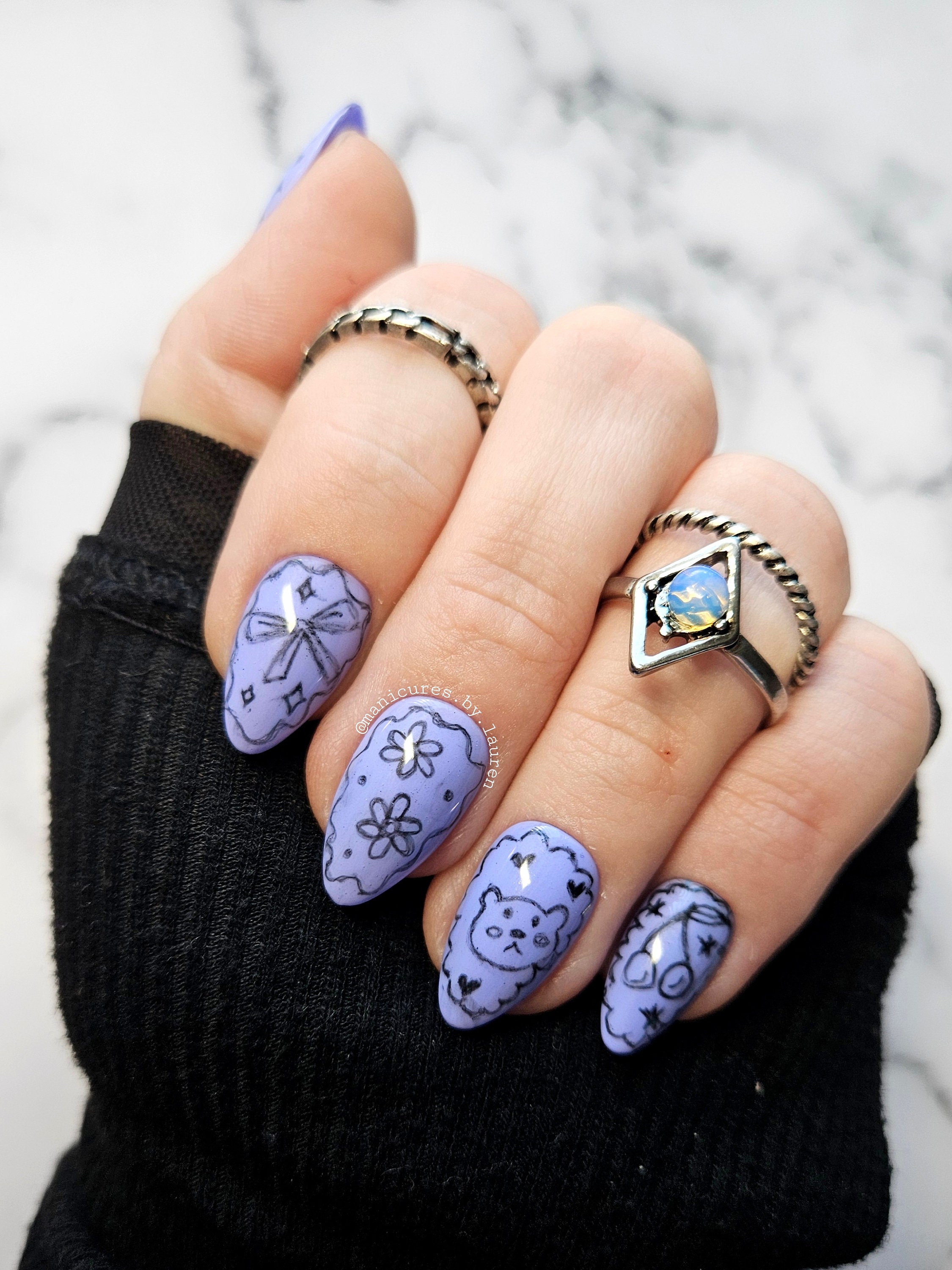 Purple & Black Doodles Press On Nail Set