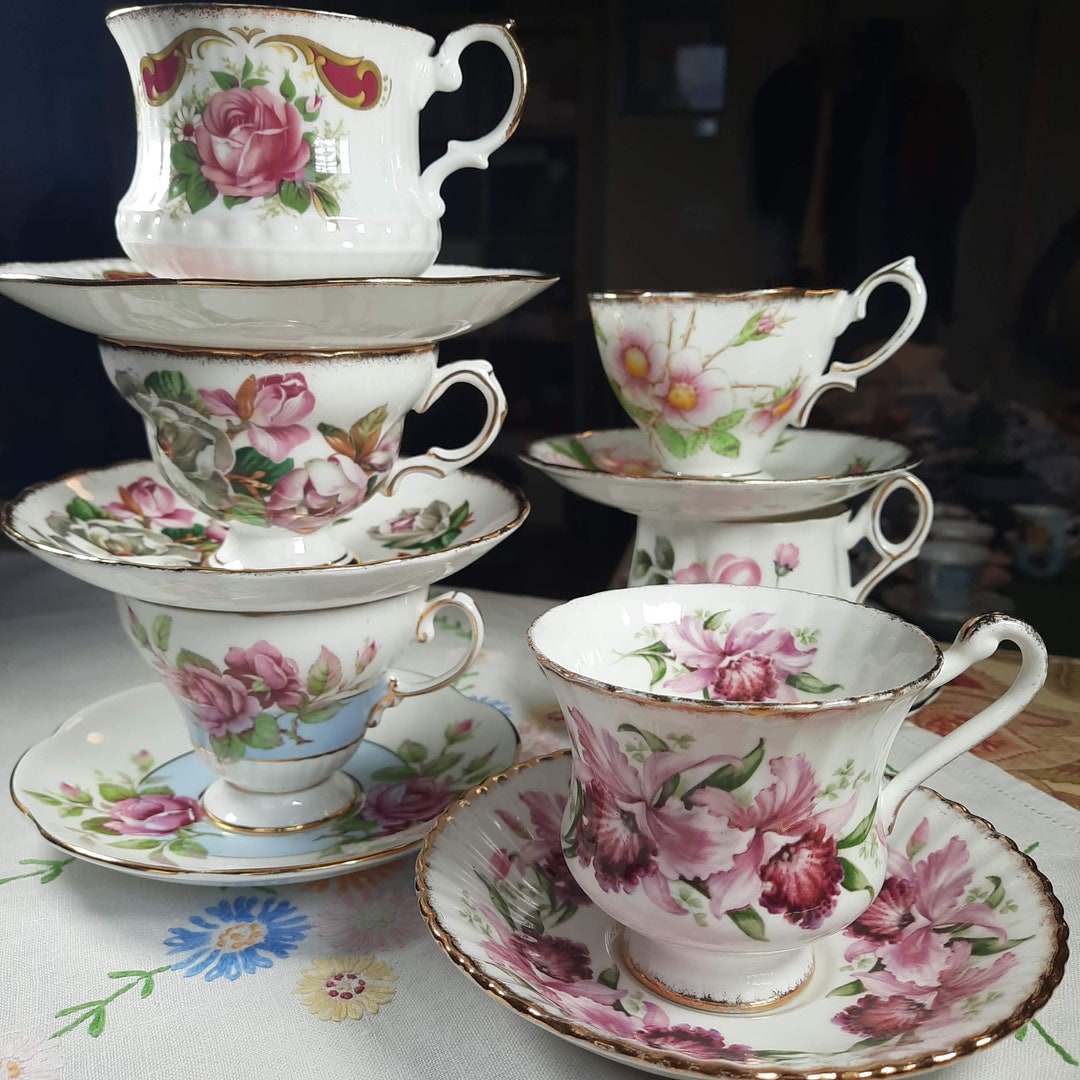 Vintage Mix and Match China Tea Set for 4, Pink Florals/ Vintage China