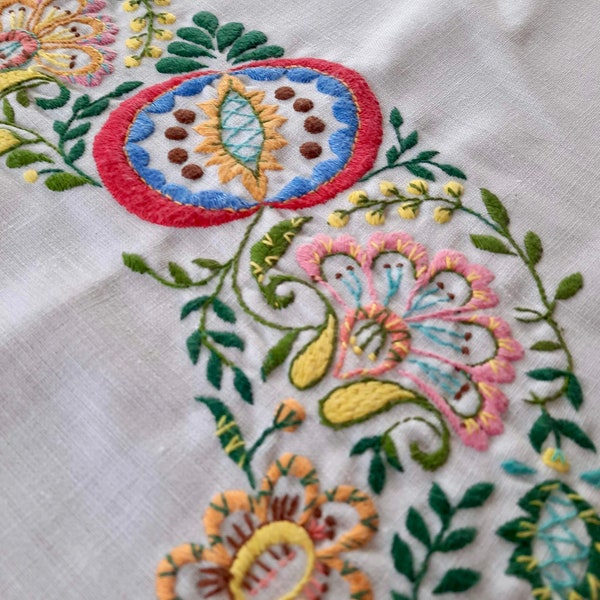 Vintage hand-embroidered tablecloth, brightly coloured. Vintage tablecloth/ embroidered tablecloth/ vintage cloth/ brightly coloured cloth