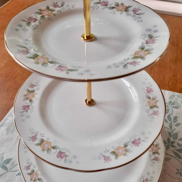 Vintage Royal Stuart bone china tea stand/ English china cake stand/ china dessert tray/ china cake plate/ vintage cake plate