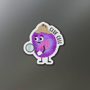 Imán humorístico de Clue Cell Lab Tech, regalo para técnico de laboratorio, calcomanías para nerds científicos, imán divertido de tecnología médica, biólogo, estudiante de microbiología imagen 1