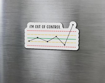 Imán de laboratorio divertido fuera de control, humor sobre control de calidad, garantía de calidad, calcomanía divertida de técnico médico, regalo de técnico de laboratorio, semana del laboratorio