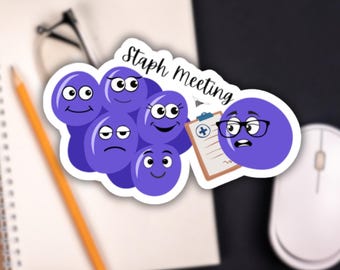 Microbiology Humor Staph Meeting Sticker, Funny Science Decals, Biology Gift, Laptop Decal, Water Bottle Sticker, Lab Tech Accessories