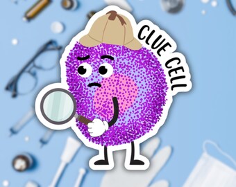 Clue Cell Lab Tech Humor Stickers, Laboratory Technician Gift, Science Nerd Decals, Funny Med Tech Sticker Pack, Biologist Laptop Decals
